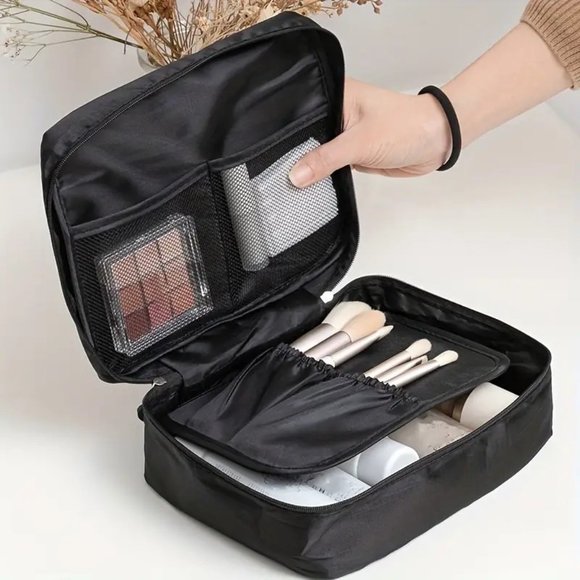 Black Travel Cosmetic Toiletry Bag Makeup Travel Organize Clutch Case Unisex NEW - Picture 1 of 6